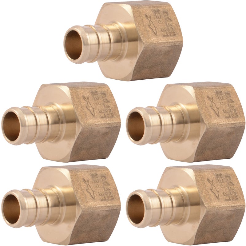 SharkBite 1/2 x 1/2 Inch FNPT Crimp Adapter, Pack of 5, Brass Plumbing Fitting, PEX Pipe, PE-RT, UC072LFA5 - Image 1